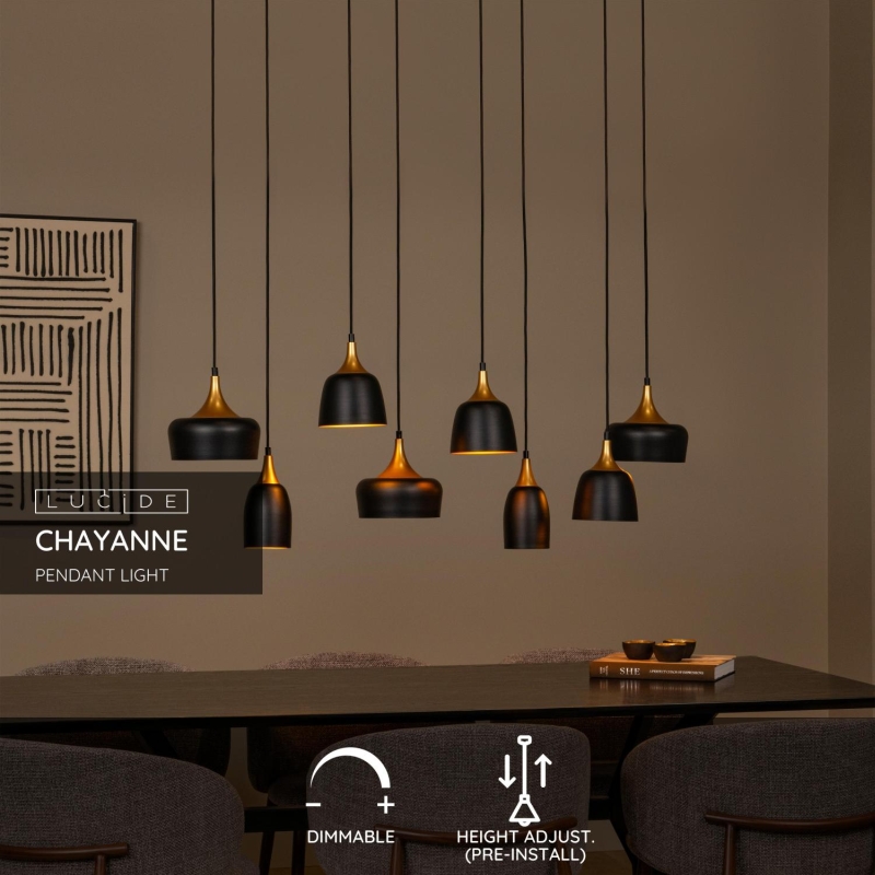 Lucide CHAYANNE - Závesné svietidlo - 8xE14 - Čierne